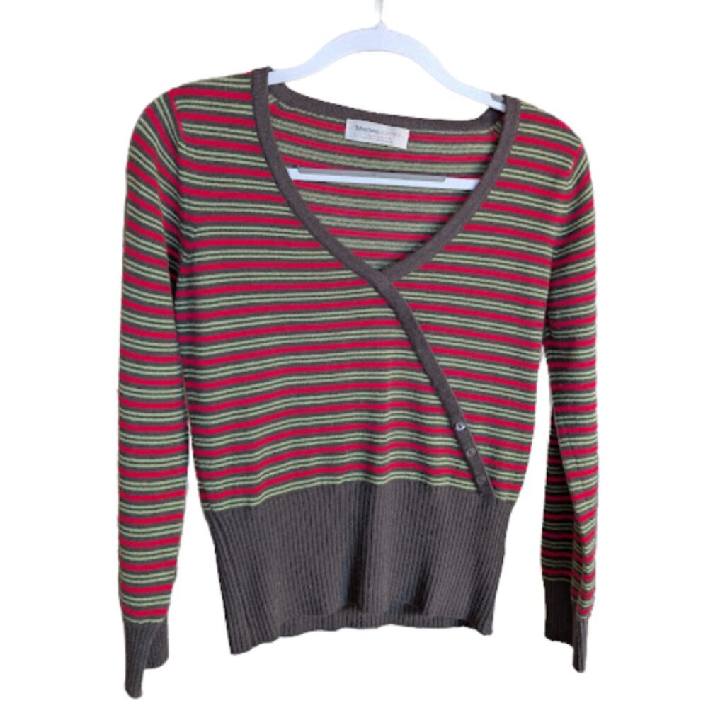 Johnstons 100% Cashmere Red Multi Striped Wrap Sweater | Size 34"